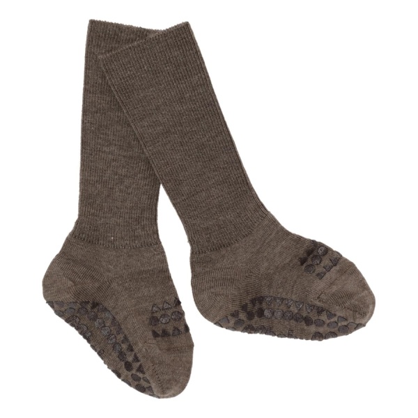 GoBabyGo Non-Slip socks in Merino Wool. Brown Melange