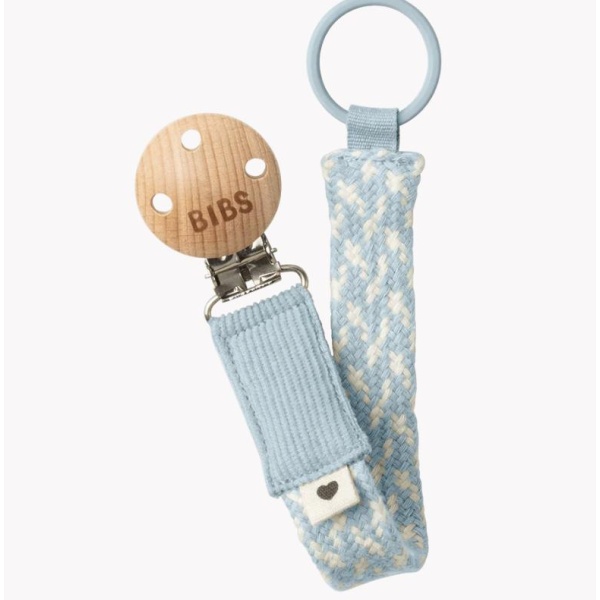 Bibs Pacifier Clip, Baby Blue/Ivory