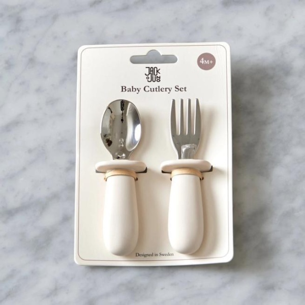 JACK O JUNO Classic Baby Cutlery Set, Cream