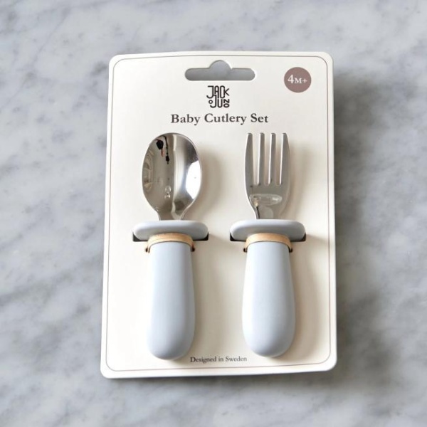 JACK O JUNO Classic Baby Cutlery Set, Glacier Grey