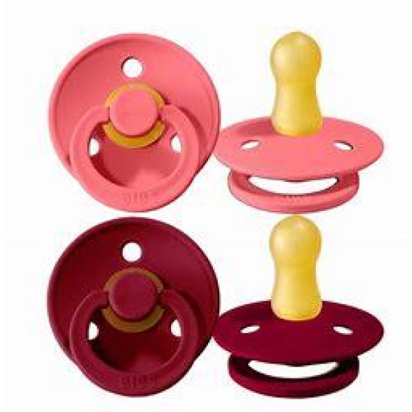 Bibs Colour 2pk - Natural Rubber Round, Dusty Pink/Coral