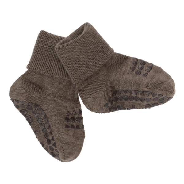 GoBabyGo Non-Slip socks in Merino Wool. Brown Melange - Bilde 2