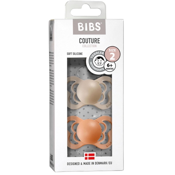 Bibs Couture 2 pk - Silicone Anatomical, Vanilla/Peach