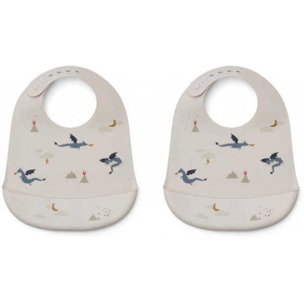 Liewood, Tilda Silicone Bib 2-pack, Little dragon / dark sandy mix