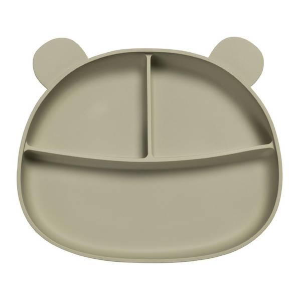 Tallerken med inndeling og sugekopp bamse - Pistasj