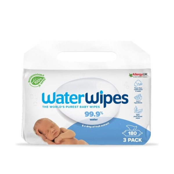 WaterWipes Biologisk Nedbrytbare Våtservietter 3-pakning (180 stk)