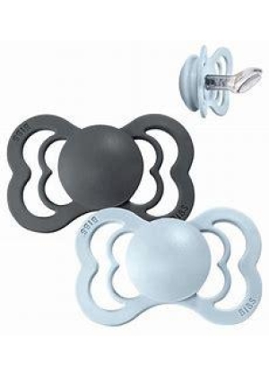 BIBS Couture 2 PACK Iron/Baby Blue, Silicone Anatomical