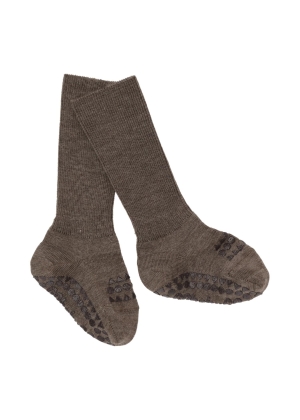 GoBabyGo Non-Slip socks in Merino Wool. Brown Melange