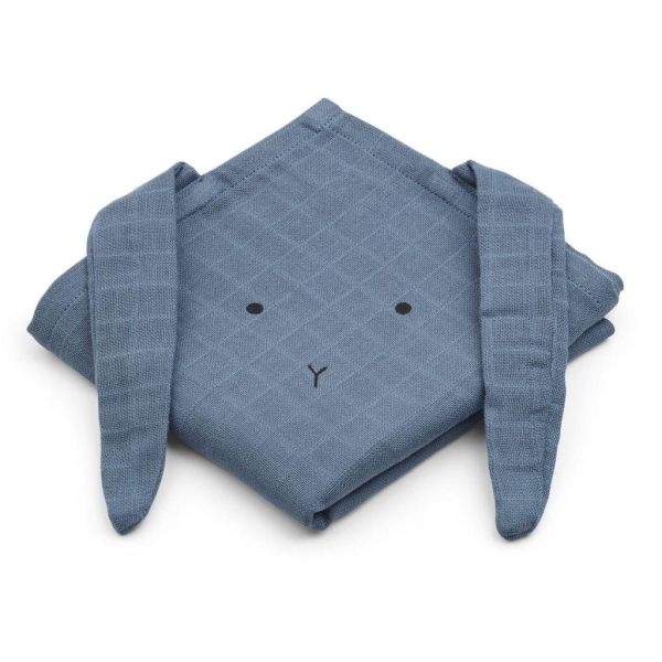 Liewood Hannah muslin cloth rabbit 2 pack, Whale Blue