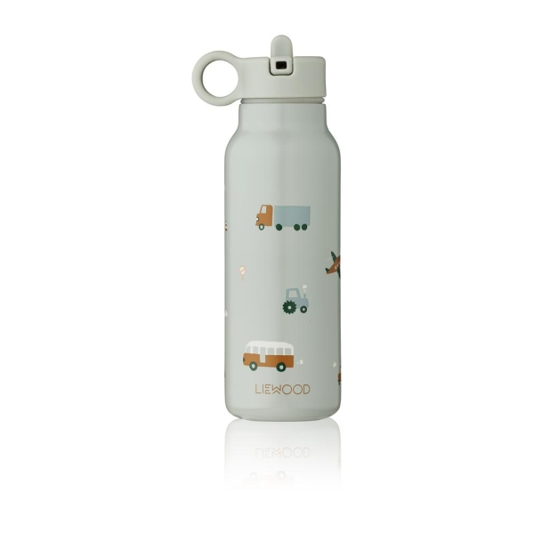 Liewood Falk Wather Bottle 350ml , Vehicles dove blue mix
