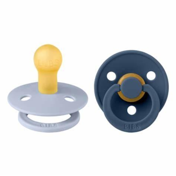 Bibs Colour 2Pk - Natural Rubber Round, Iron/Baby Blue