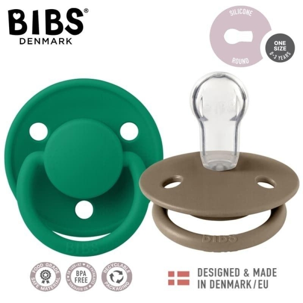 Bibs De Lux 2pk One Size - Silicone Round, Dark Oak/Evergreen