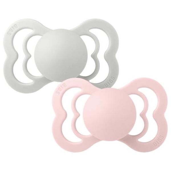 BIBS Supreme 2 pk - Silicone Symmetrical, Haze/Blossom