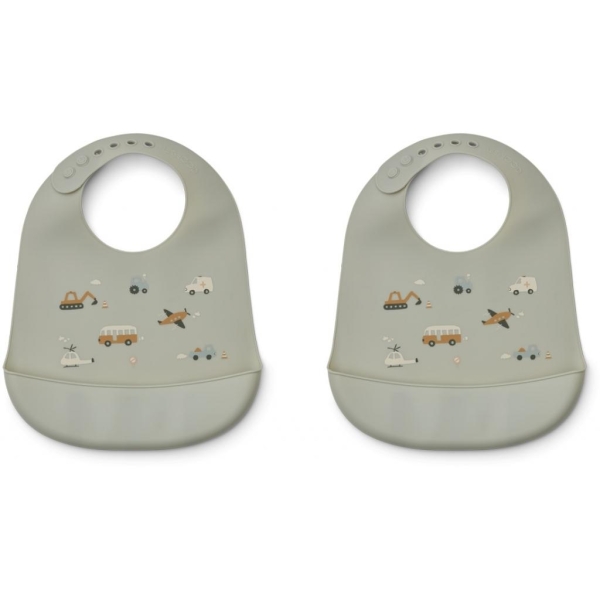 Liewood, Silicone Bib 2 Pack, Vehicles/Dove blue mix