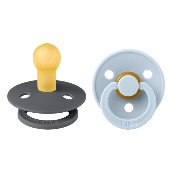 Bibs Colour 2 pk - Natural Rubber Round, Dusty Blue/Steel Blue