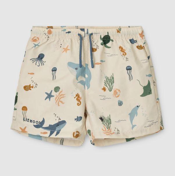 Liewood Aiden Printed Board Shorts, Sea creature / Sandy