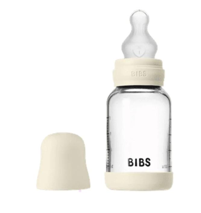BIBS Glassflasker slow flow Naturgummi/120ml, Ivory