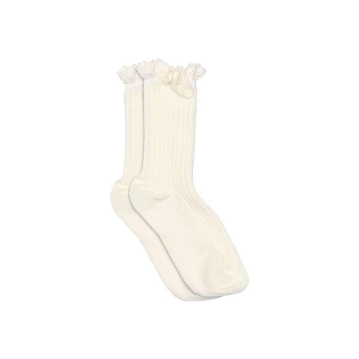 Mp Knestrømpe med blonde, Krem