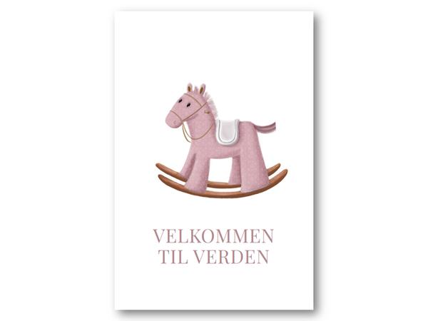 Kort | Velkommen til verden, rosa hest | 10x15cm