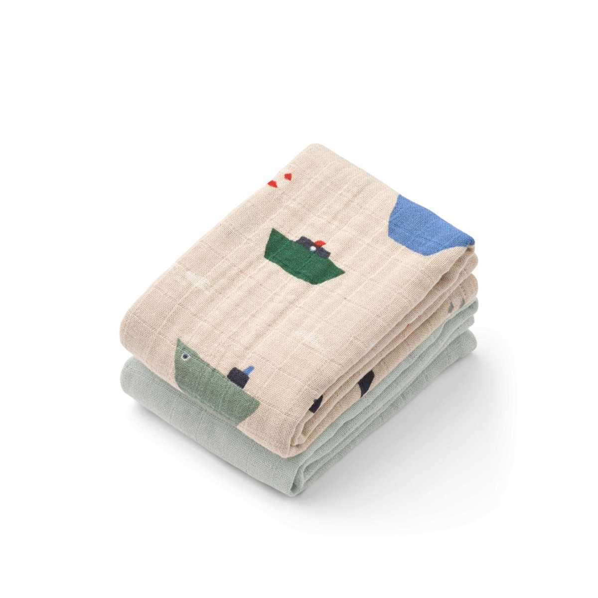 Liewood Lewis Muslin Cloth 2-pack - Sailing / Dove blue mix