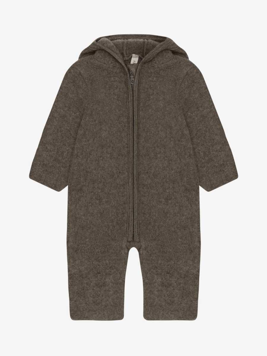 HUTTEliHUT Pram Suit Ears Wool Fleece - Brown Melange